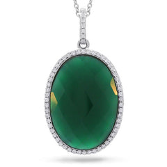 0.19ct Diamond & 10.01ct Green Agate 14k White Gold Pendant
