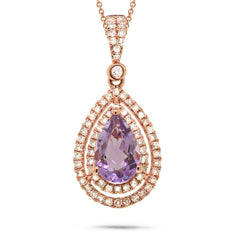 0.38ct Diamond & 1.16ct Amethyst 14k Rose Gold Pendant