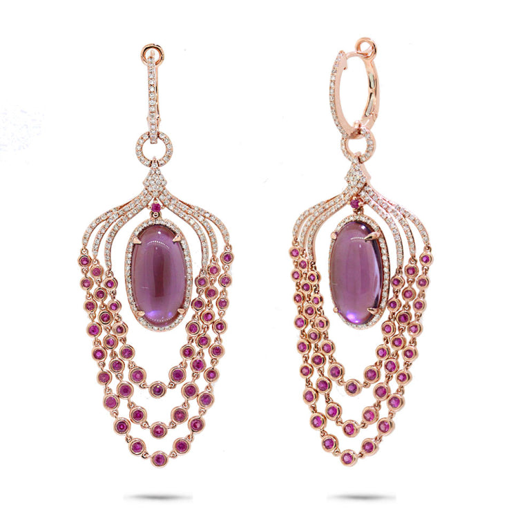 1.09ct Diamond & 14.91ct Amethyst, Pink Sapphire & Pink Pearl 14k Rose Gold Earring