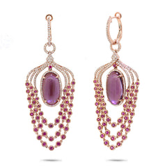 1.09ct Diamond & 14.91ct Amethyst, Pink Sapphire & Pink Pearl 14k Rose Gold Earring