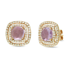 0.58ct Diamond & 2.11ct Amethyst 14k Yellow Gold Earring