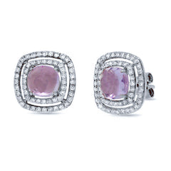 0.58ct Diamond & 2.11ct Amethyst 14k White Gold Earring