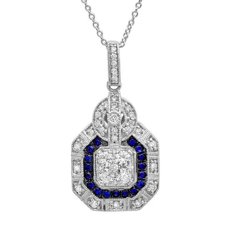 0.48ct Diamond & 0.16ct Blue Sapphire 14k White Gold Pendant
