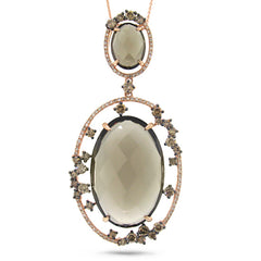 1.48ct White & Champagne Diamond & 25.35ct Smokey Topaz 14k Rose Gold Pendant