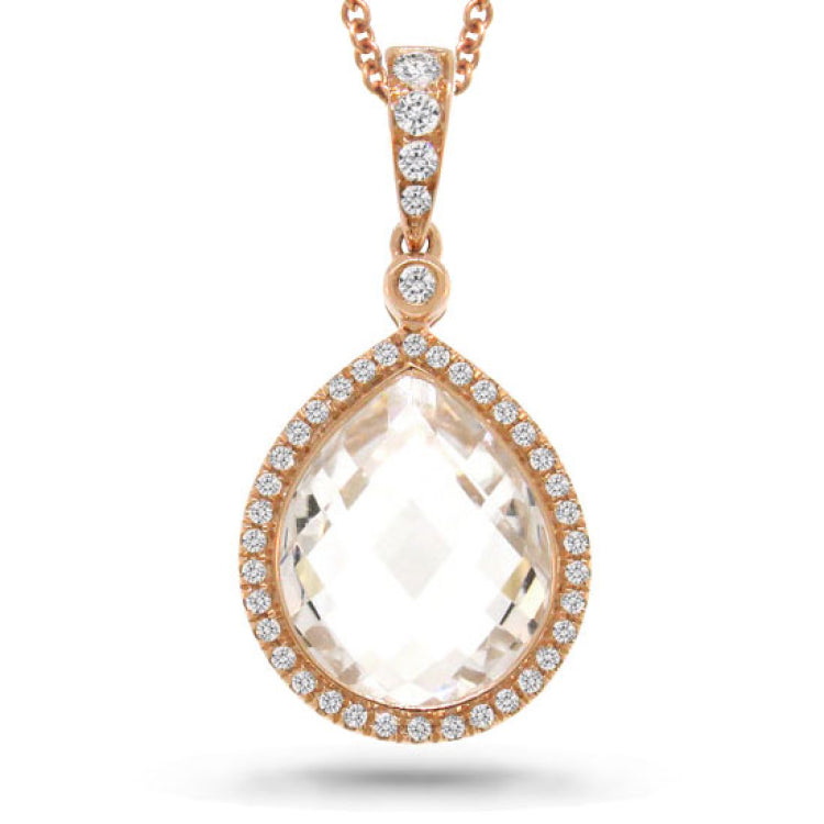 0.17ct Diamond & 5.70ct White Topaz 14k Rose Gold Pendant