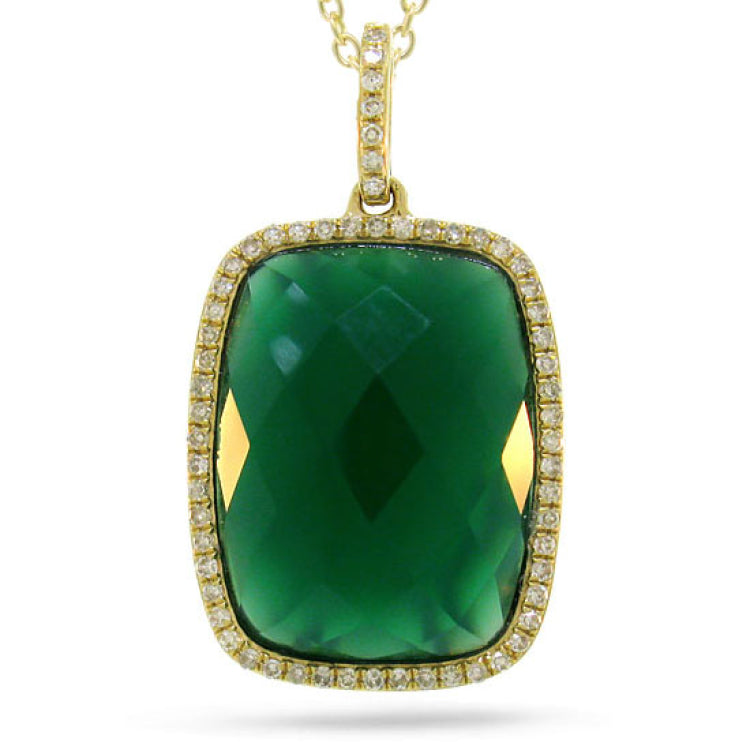 0.19ct Diamond & 8.27ct Green Agate 14k Yellow Gold Pendant