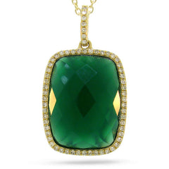 0.19ct Diamond & 8.27ct Green Agate 14k Yellow Gold Pendant