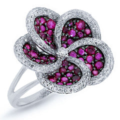 0.75ct Diamond & 1.78ct Ruby 14k White Gold Flower Ring