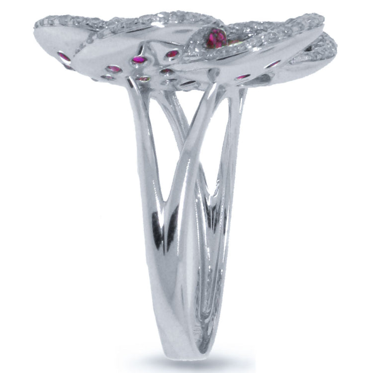 0.75ct Diamond & 1.78ct Ruby 14k White Gold Flower Ring