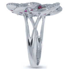 0.75ct Diamond & 1.78ct Ruby 14k White Gold Flower Ring