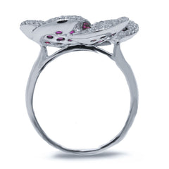 0.75ct Diamond & 1.78ct Ruby 14k White Gold Flower Ring