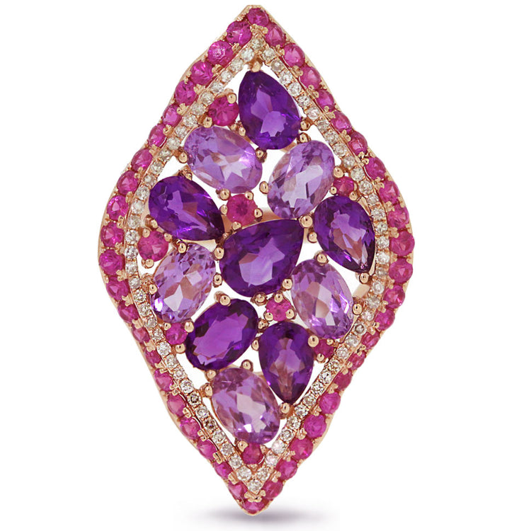 0.30ct Diamond & 6.41ct Amethyst & Pink Sapphire 14k Rose Gold Ring