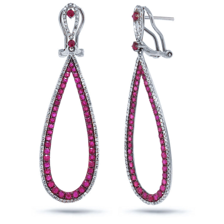 0.66ct Diamond & 2.39ct Ruby 14k White Gold Earring