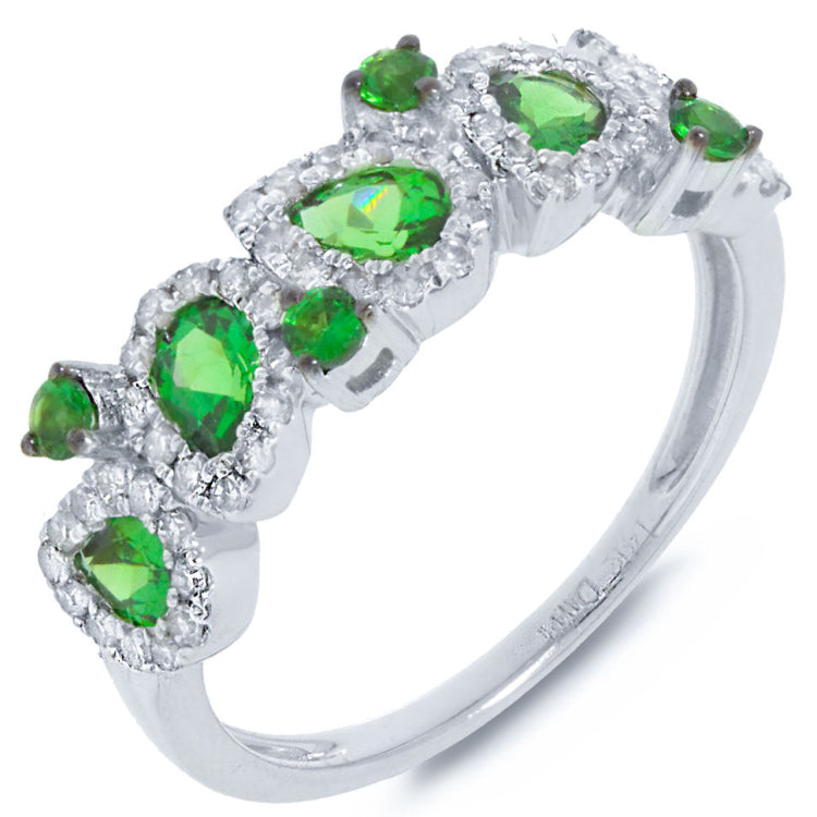 0.32ct Diamond & 1.03ct Green Garnet 14k White Gold Ring