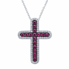 0.21ct Diamond & 0.39ct Ruby 14k White Gold Cross Necklace
