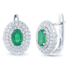 0.70ct Diamond & 0.73ct Emerald 14k White Gold Earring