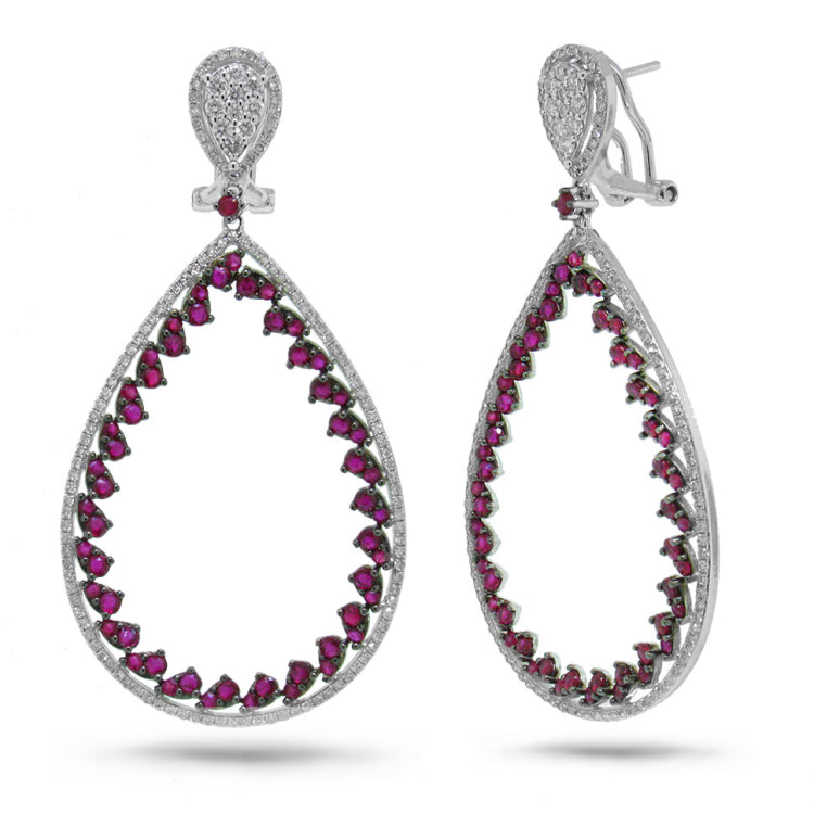1.46ct Diamond & 3.40ct Ruby 14k White Gold Earring