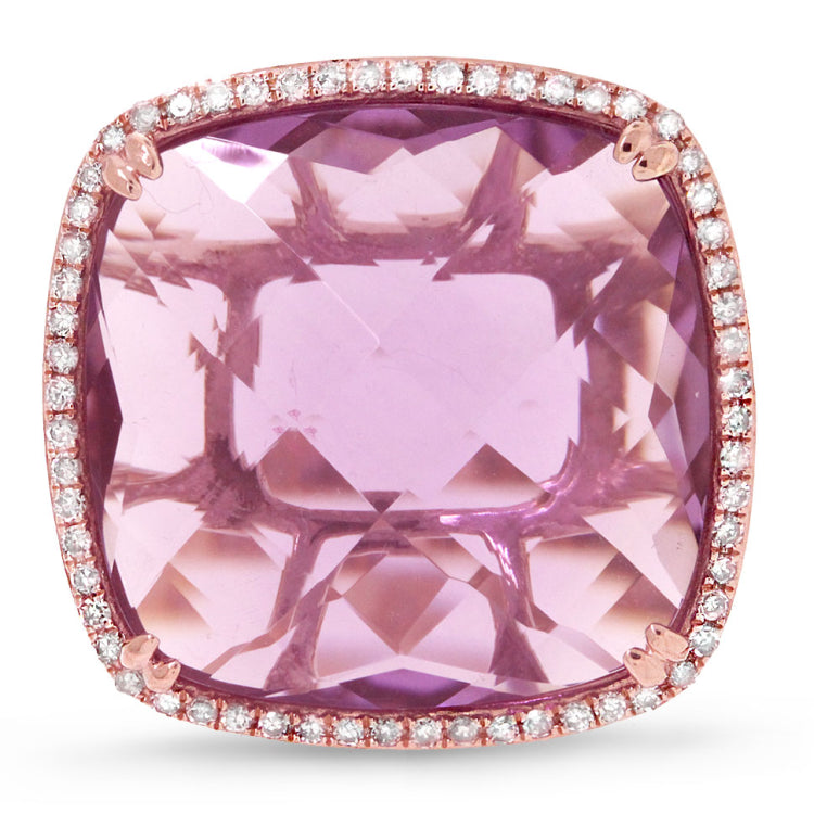 0.25ct Diamond & 16.58ct Amethyst 14k Rose Gold Ring