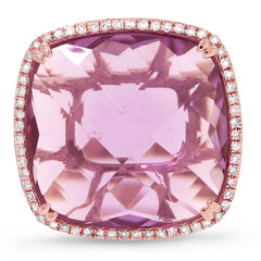0.25ct Diamond & 16.58ct Amethyst 14k Rose Gold Ring