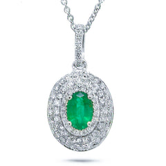 0.38ct Diamond & 0.38ct Emerald 14k White Gold Pendant