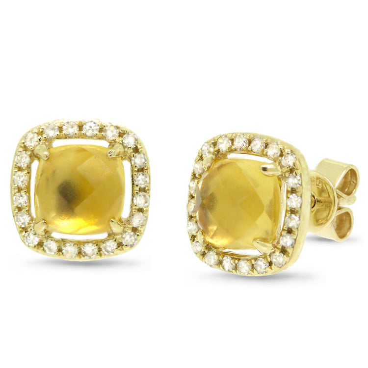 0.21ct Diamond & 1.78ct Citrine 14k Yellow Gold Earring