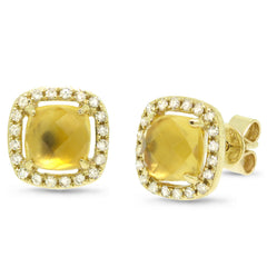 0.21ct Diamond & 1.78ct Citrine 14k Yellow Gold Earring