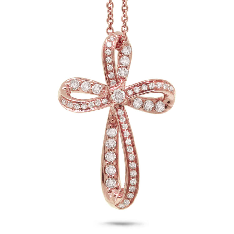 0.23ct 14k Rose Gold Diamond Cross Necklace