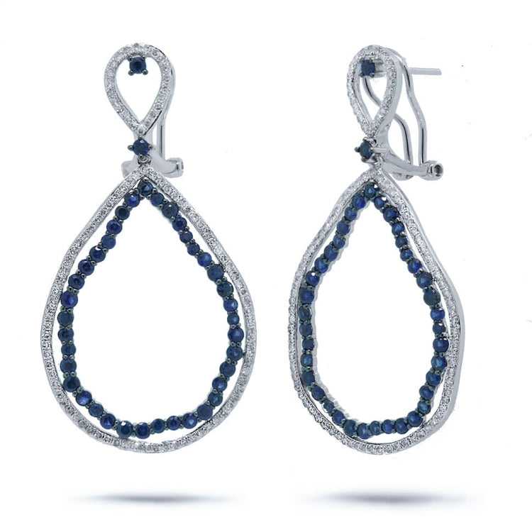 0.97ct Diamond & 2.70ct Blue Sapphire 14k White Gold Earring