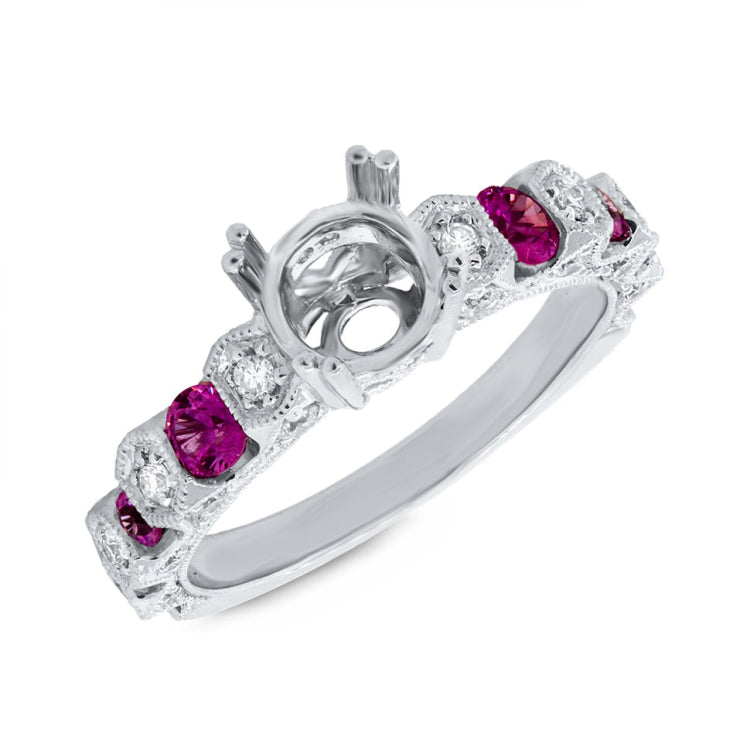 0.36ct Diamond & 0.76ct Ruby 14k White Gold Semi-mount Ring