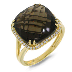 0.12ct Diamond & 8.62ct Smokey Quartz 14k Yellow Gold Ring
