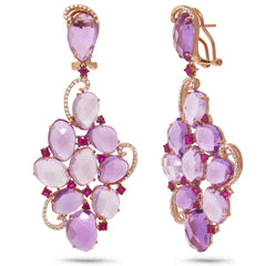 0.49ct Diamond & 38.48ct Amethyst & Pink Sapphire 14k Rose Gold Earring