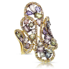 1.31ct Fancy Color Diamond & 4.09ct Sapphire 18k Yellow Gold Ring
