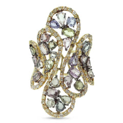 1.31ct Fancy Color Diamond & 4.09ct Sapphire 18k Yellow Gold Ring