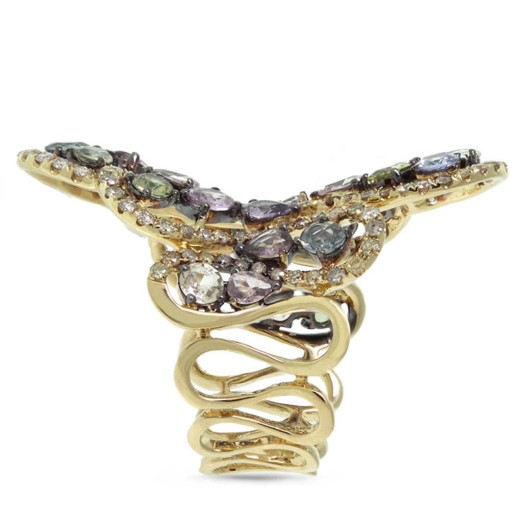 1.31ct Fancy Color Diamond & 4.09ct Sapphire 18k Yellow Gold Ring