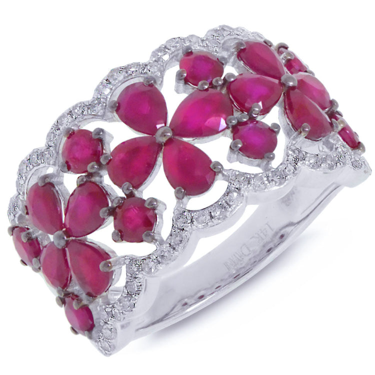 0.36ct Diamond & 3.48ct Ruby 14k White Gold Ring