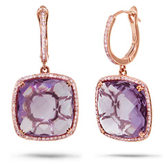 0.52ct Diamond & 20.84ct Amethyst 14k Rose Gold Earring