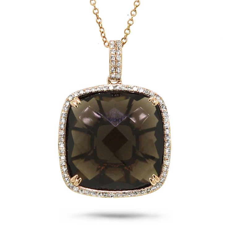 0.30ct Diamond & 17.11ct Smokey Topaz 14k Rose Gold Pendant