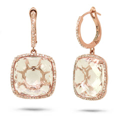 0.52ct Diamond & 21.73ct White Topaz 14k Rose Gold Earring