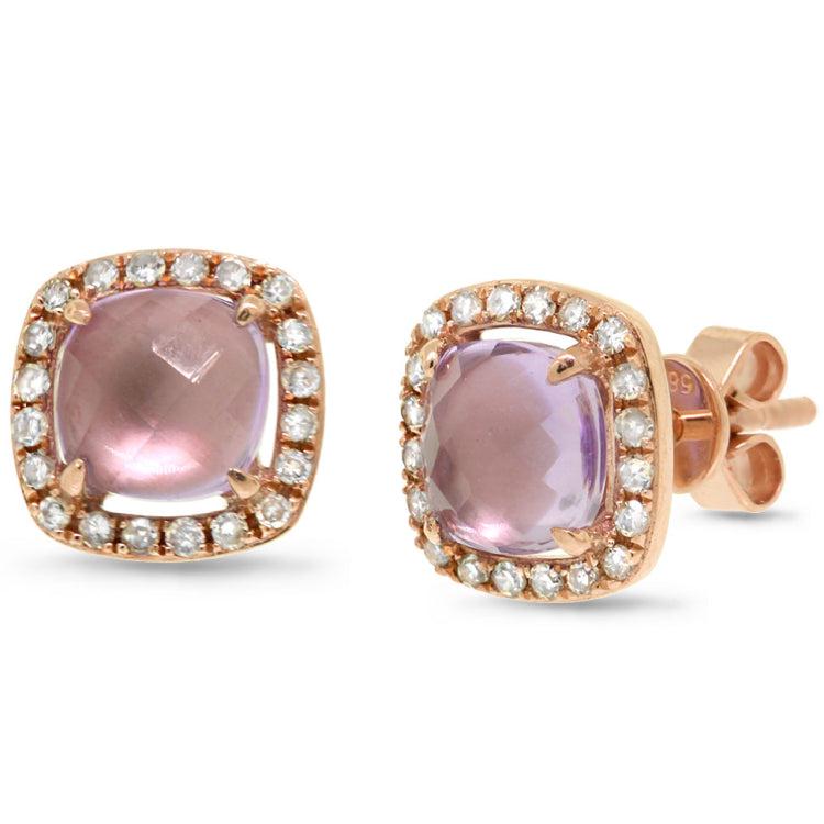 0.21ct Diamond & 1.83ct Amethyst 14k Rose Gold Earring