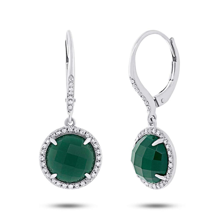 0.21ct Diamond & 3.86ct Green Agate 14k White Gold Earring