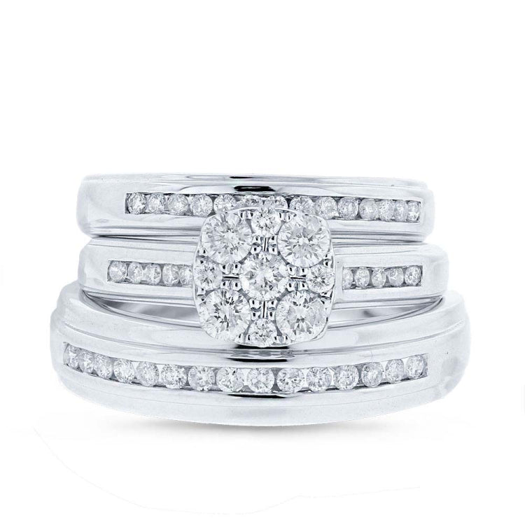 0.92ct 14k White Gold Diamond Trio Set Cluster