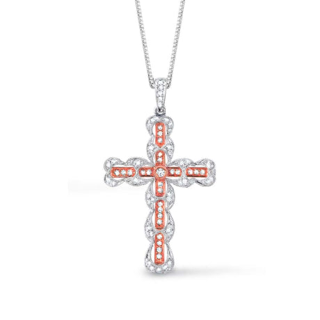 0.50ct 14k Two-tone Rose Gold Diamond Cross Necklace