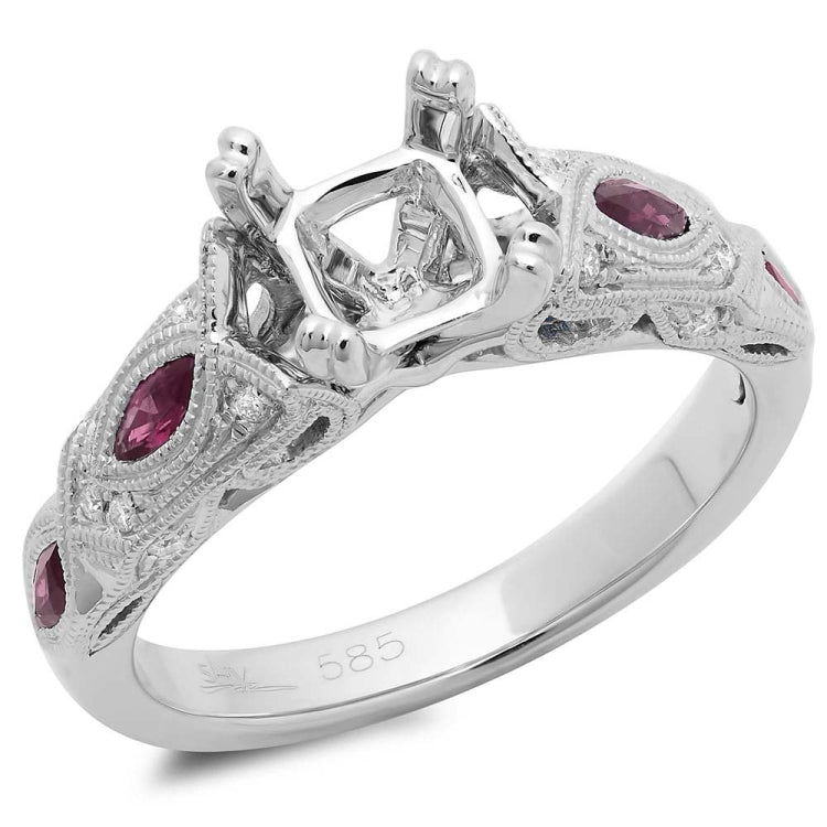 0.09ct Diamond & 0.44ct Ruby 14k White Gold Semi-mount Ring