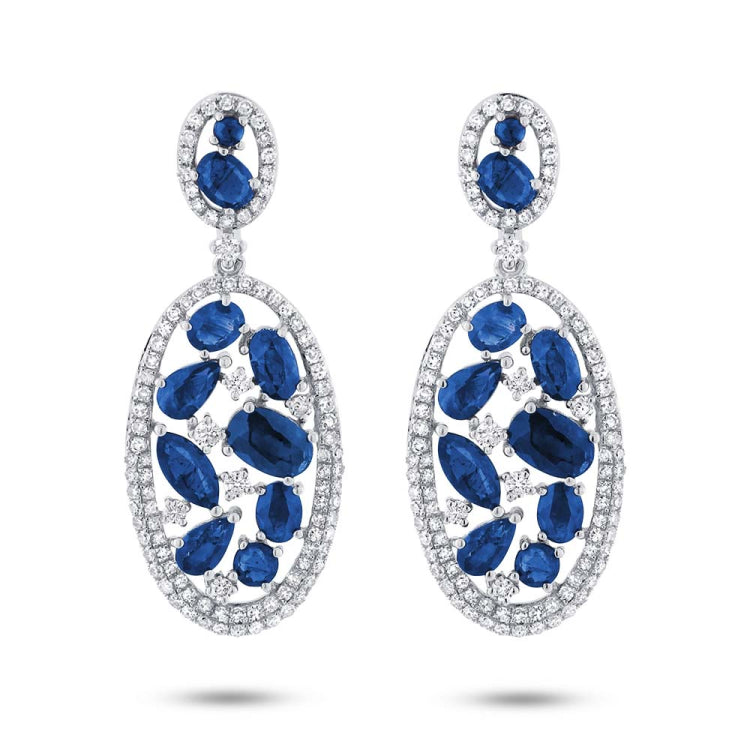 1.12ct Diamond & 5.30ct Blue Sapphire 14k White Gold Earring