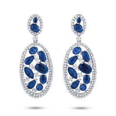 1.12ct Diamond & 5.30ct Blue Sapphire 14k White Gold Earring