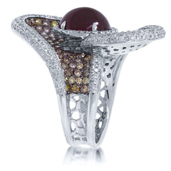 3.54ct White & Fancy Color Diamond & 4.09ct Ruby 18k White Gold Ring