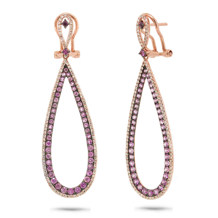 0.66ct Diamond & 1.75ct Light Pink Sapphire 14k Rose Gold Earring