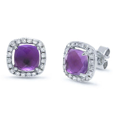 0.21ct Diamond & 1.83ct Amethyst 14k White Gold Earring