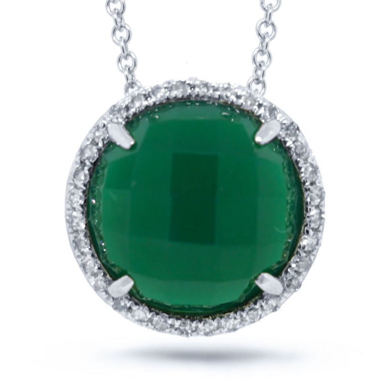 0.10ct Diamond & 3.32ct Green Agate 14k White Gold Pendant