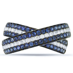 0.43ct Diamond & 1.00ct Blue Sapphire 14k White Gold Bridge Ring